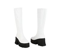 KUHAOFEU Femmes Talon Haut Punk Bottes Hautes Au Genou Plateforme Fermeture Eclair Bottes De Combat Motos Bottes Compensées,Blanc,36 EU