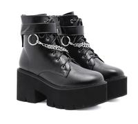 KUHAOFEU Gothique Punk Bottines Combat Bottes Militaire À Plateforme pour Femmes Talon Épais À Lacets Bottes De Motard,Noir,40 EU