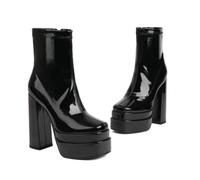 KUHAOFEU Plate-Forme Talon Haut Bottines pour Femmes en Cuir Bout Carré Imperméable Bottines Hiver Bottes Mi-Mollet,Noir,40 EU