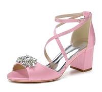 KUHAOFEU Sandales pour Femmes Bloc Talons Haut avec Bride de Cheville Escarpins d'Été à Bout Ouvert pour Mariage en Soirée,Rose,42 EU