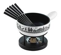 KUHN RIKON Alpenweide, Set à fondue à fromage 23 am, en argile, compatible avec plaques à induction, avec réchaud, brûleur à pâtes et fourchettes Blanc