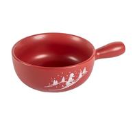Kuhn Rikon Caquelon Fondue Rouge mat Winterspass - Argile Artisanale, Décor Hivernal, 23 cm, 2,6 l - Service Fondue Fromage pour 4 à 6 Personnes