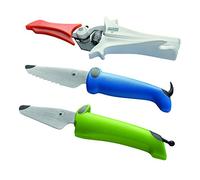 Kuhn Rikon Kinderkitchen Set, Bleu Chien sans Dents 1x Ciseaux avec protège-Lame, Couteau pour Enfants à partir de 3 Ans, 3 pièces, Plastique, Blanc, Blue et Vert, 26 x 19,5 x 4 cm