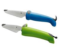Kuhn Rikon Kinderkitchen Set, 1x Couteau chien avec lame dentelée Bleu et 1x Couteau chien vert, Couteaux pour enfants à partir de 3 ans, 2 pièces