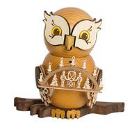 Drechslerei Kuhnert Statuette fumigène - Chouette avec arche en bois massif - env. 15 cm - Fabriqué en Allemagne