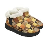 Kuiaobaty Chaussons pour femme avec doublure en fausse fourrure pour l'intérieur et l'extérieur, Kuiaobaty Bottines d'automne patchwork pour femme - Moisson d'automne - Fausse fourrure - Confortables