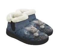 Kuiaobaty Chaussons pour femme avec doublure en fausse fourrure pour l'intérieur et l'extérieur, Kuiaobaty Fun Cat Pantoufles en mousse à mémoire de forme pour femme avec poche en jean et doublure