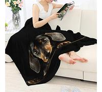 Kuiaobaty Couverture 3D pour chien de type Teckel, jeté en polaire, couverture vivante pour enfant, adolescent, adulte, douce couverture en peluche, pour lit et canapé, motif chien noir