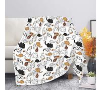 Kuiaobaty - Couverture en polaire de flanelle avec mignons chats pour enfants - Couvre-lit pour filles - Animaux dessinés animés - Blanc chaud et corail - Pour lit et canapé - Emballage sous vide