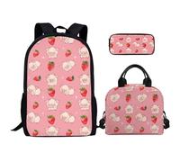 Kuiaobaty Ensemble cartable avec sac à déjeuner, trousse à crayons, sac à dos motif animal de dessin animé, sac à dos papillon pour adolescents, Cochon de dessin animé fraise
