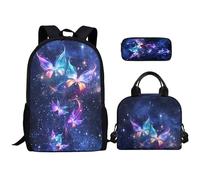 Kuiaobaty Ensemble cartable avec sac à déjeuner, trousse à crayons, sac à dos motif animal de dessin animé, sac à dos papillon pour adolescents, Papillon galaxie