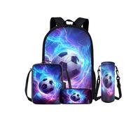 Kuiaobaty Ensemble de sacs à dos à motif floral pour adolescent, loup, paresseux, sac à dos, sac à déjeuner, trousse à crayons, porte-bouteille, Ballon de football Galaxy Flame