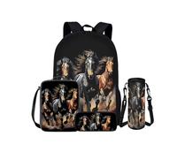 Kuiaobaty Ensemble de sacs à dos à motif floral pour adolescent, loup, paresseux, sac à dos, sac à déjeuner, trousse à crayons, porte-bouteille, Cheval courant.
