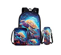 Kuiaobaty Ensemble de sacs à dos à motif floral pour adolescent, loup, paresseux, sac à dos, sac à déjeuner, trousse à crayons, porte-bouteille, Tortue de mer.