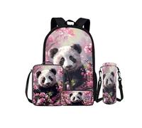 Kuiaobaty Ensemble de sacs à dos à motif floral pour adolescent, loup, paresseux, sac à dos, sac à déjeuner, trousse à crayons, porte-bouteille, Panda Fleur de Pêche