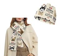 Kuiaobaty Ensemble écharpe et bonnet d'hiver pour femme, chien, cochon, pattes, imprimé léopard, Bouledogue français, taille unique