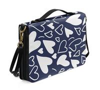 Kuiaobaty Étui de bible avec poignée et poignée pour femme, imprimé amour bleu et blanc, sac fourre-tout romantique de taille moyenne avec emplacements pour stylo et téléphone