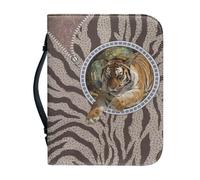 Kuiaobaty Étui de protection en cuir avec marque-page - Motif tigre rayé - Avec poignée - Marron - L
