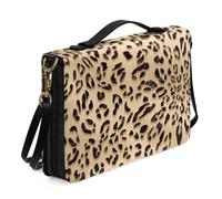 Kuiaobaty Étui de transport en cuir imprimé léopard pour femmes, hommes, filles, motif peau d'animal de dessin animé avec emplacements pour stylos à l'intérieur