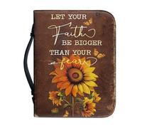 Kuiaobaty Étui vintage en cuir tournesol avec poignée, dieu dit floral, sac porte-bible, cadeau chrétien, sac d'église, marron, XL