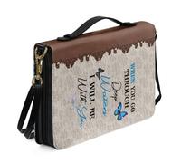 Kuiaobaty God Citation Bible Covers Church Study Sac de transport à fermeture éclair avec emplacements pour stylos, imprimé croix papillon bleu, taille XXL