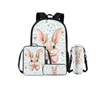 Kuiaobaty Lot de 4 sacs à dos d'école, trousse à crayons, sac à déjeuner, sac à dos motif loup galaxie, sac à livres pour étudiant, Lapin Ditsy Floral