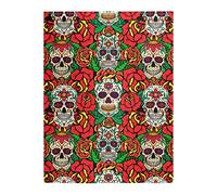Kuiaobaty Mexico Sugar Skulls Couverture polaire corail motif tête de mort et roses et fleurs pour lit, canapé, couvre-lit, grand lit, rouge