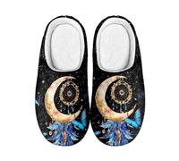 Kuiaobaty Pantoufles confortables en mousse à mémoire de forme pour femme - Motif lune et étoiles - Chaussures d'hiver pour l'intérieur et l'extérieur, Attrape-rêves papillon lune, 39/39.5 EU