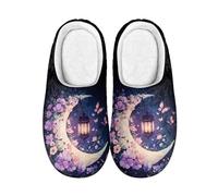 Kuiaobaty Pantoufles confortables en mousse à mémoire de forme pour femme - Motif lune et étoiles - Chaussures d'hiver pour l'intérieur et l'extérieur, Lumières de lune de fleur, 39/39.5 EU