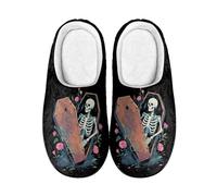 Kuiaobaty Pantoufles confortables gothiques en mousse à mémoire de forme pour femme avec semelle extérieure, Squelette dans le cercueil, 41/42 EU