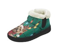 Kuiaobaty Pantoufles de Noël chaudes doublées en fausse fourrure pour femme - Chaussons d'hiver en mousse à mémoire de forme - Bottes d'hiver d'intérieur et d'extérieur, Lumières de Noël Yorkshire