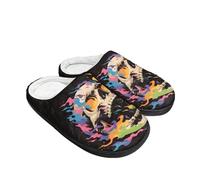 Kuiaobaty Pantoufles décontractées pour homme et femme, imprimé vache, cochon d'Inde, chiens avec doublure chaude en flanelle, Crâne couleur feu, 38/38.5 EU