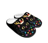 Kuiaobaty Pantoufles en feutre doux à enfiler pour femme - Motif animal de dessin animé - Pour l'intérieur et l'extérieur, Lumières de couleur chat de Noël, 39/39.5 EU