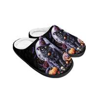 Kuiaobaty Pantoufles pelucheuses en mousse à mémoire de forme de mort pour femme - Pour Halloween, Noël, vacances, hiver, intérieur et extérieur, Chat sorcier, 38/38.5 EU