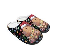 Kuiaobaty Pantoufles pelucheuses en mousse à mémoire de forme de mort pour femme - Pour Halloween, Noël, vacances, hiver, intérieur et extérieur, Lumières colorées Capybara de Noël, 37/38 EU