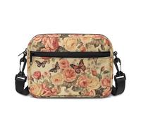 Kuiaobaty Petit sac à bandoulière pour femme, petit sac à bandoulière à motif floral de campagne pour femme, vacances, voyage, Papillon rose vintage, Taille Unique