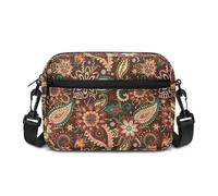 Kuiaobaty Petit sac à bandoulière pour femme, petit sac à bandoulière à motif floral de campagne pour femme, vacances, voyage, Motif cachemire floral marron, Taille Unique