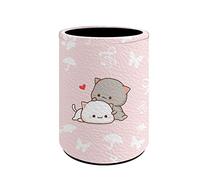 Kuiaobaty Porte-crayons rond en cuir pour enfants, motif chat de dessin animé, étudiant, chaton, papeterie, organisateur pour l'école