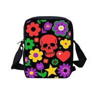 Kuiaobaty Sac à bandoulière pour femme avec large sangle réglable, motif ethnique, chiens, lapin imprimé sac à bandoulière avec double couche, Crâne rouge floral