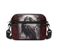 Kuiaobaty Sac à bandoulière pour femme, multi-poches, motif tête de mort de corbeau gothique, sac à bandoulière pour téléphone portable, antivol, Dark Forest Raven Red, Taille Unique