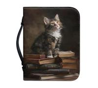 Kuiaobaty Sac de transport en cuir avec poignée et emplacements pour stylos - Motif chats peints - Pour femme - M