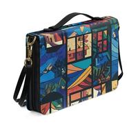 Kuiaobaty Tie-Dye Étui de transport pour livre de la Bible avec bandoulière Sac d'église de Noël en cuir PU, Multicolore géométrique, M-[9.2x6.3in=23.4x16.0cm]