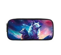Kuiaobaty Trousse à crayons avec fermeture éclair pour enfants Motif loup étoilé et galaxie
