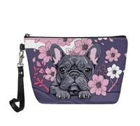 Kuiaobaty Trousse de maquillage pour femme - Grande capacité - Trousse de toilette pour fille, Bouledogue français Fleurs, Organiseur de sac