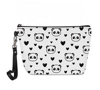 Kuiaobaty Trousse de toilette en cuir pour femme - Trousse de toilette de voyage pour fille - Trousse de maquillage tendance, Adorable panda en forme de cœurs, Organiseur de sac