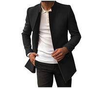 kuiazelit Blazer décontracté pour homme - Col mandarin - Trench en laine - Manteaux de travail - Simple boutonnage - Coupe-vent - Trench d'hiver - Longueur moyenne - Manches longues, Noir , XL