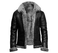 kuiazelit Blouson aviateur vintage noir en similicuir style peau de mouton Veste aviateur épais thermique Col en fourrure Veste de moto lourde en cuir PU Veste d'hiver, gris, XL