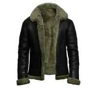 kuiazelit Blouson aviateur vintage noir en similicuir style peau de mouton Veste aviateur épais thermique Col en fourrure Veste de moto lourde en cuir PU Veste d'hiver, Vert, 4XL