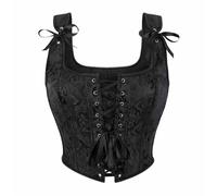 kuiazelit Corset pour femme, corset galbant, body push-up à la taille en dentelle, bustier Renaissance, haut moulant, basque vintage, grande taille, satin, réglable, baleines, #04-Noir, S