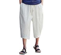kuiazelit Short long 3/4 pour homme - Coupe ajustée - Léger - Décontracté - Pour la marche, la randonnée - Cordon de serrage réglable - Longueur 3/4, blanc, 3XL
